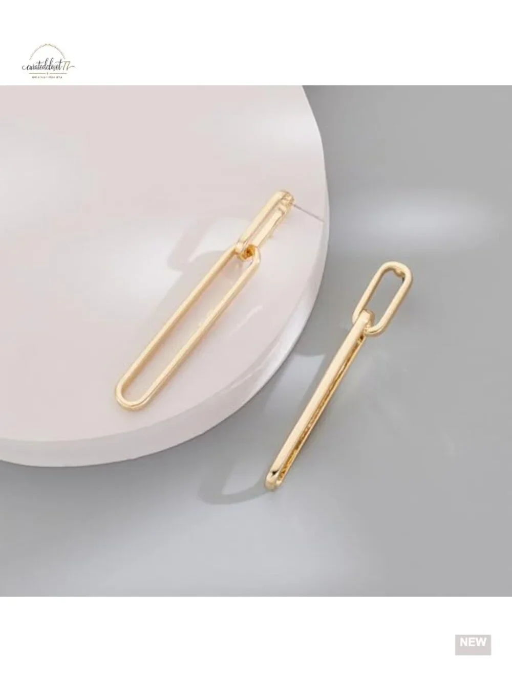 Geometric Link Drop Dangle Earrings Hypoallergenic Brass 14K